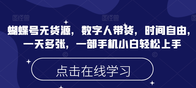 蝴蝶号无货源，数字人带货，时间自由，一天多张，一部手机小白轻松上手-沐风资源库