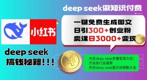 Deepseek一键免费生成小红书图文日引300+创业粉，日变现多张教程，方法全行业通用！-沐风资源库