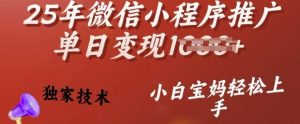 25年微信小程序推广单日变现多张，独家技术，小白宝妈轻松上手【揭秘】-沐风资源库