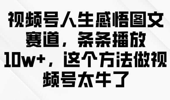 视频号人生感悟图文赛道，条条播放10w+，这个方法做视频号太牛了-沐风资源库
