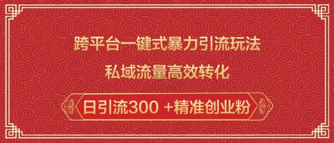 跨平台一键式暴力引流玩法，私域流量高效转化日引流300 +精准创业粉-沐风资源库