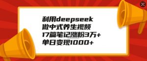 利用deepseek做中式养生视频，17篇笔记涨粉3万+，单日变现1k-沐风资源库