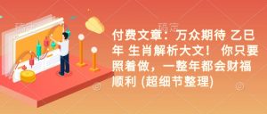 付费文章：万众期待 乙巳年 生肖解析大文！ 你只要照着做，一整年都会财福顺利 (超细节整理)-沐风资源库