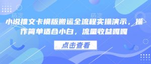 小说推文卡模版搬运全流程实操演示,操作简单适合小白,流量收益嘎嘎-沐风资源库