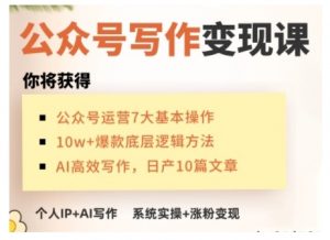 AI公众号写作变现课，手把手实操演示，从0到1做一个小而美的会赚钱的IP号-沐风资源库