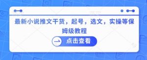 最新小说推文干货，起号，选文，实操等保姆级教程-沐风资源库
