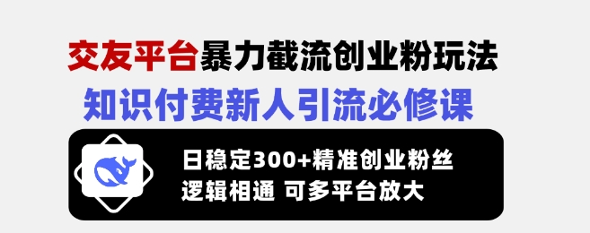 交友平台暴力截流创业粉玩法,知识付费新人引流必修课,日稳定300+精准创业粉丝,逻辑相通可多平台放大-沐风资源库