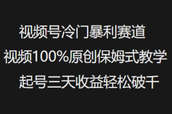 视频号冷门暴利赛道视频100%原创保姆式教学起号三天收益轻松破千-沐风资源库