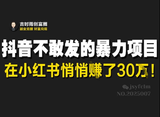 抖音不敢发的暴利项目，在小红书悄悄挣了30W-沐风资源库