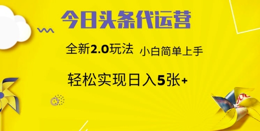今日头条代运营，新2.0玩法，小白轻松做，每日实现躺Z5张【揭秘】-沐风资源库