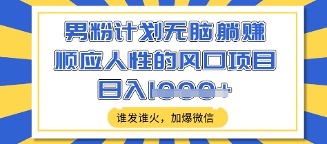 男粉计划无脑躺Z，顺应人性的风口项目，谁发谁火，加爆微信，日入多张【揭秘】-沐风资源库