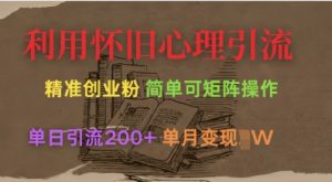 利用怀旧心理，引流创业粉，简单可矩阵操作，单日引流200+，月变现过W-沐风资源库