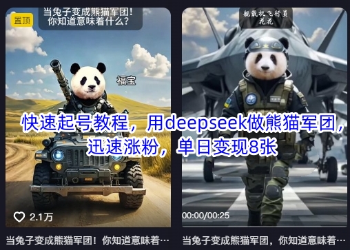 快速起号教程，用deepseek做熊猫军团，迅速涨粉，单日变现8张-沐风资源库