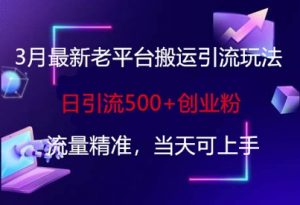 3月最新老平台搬运引流玩法，日引流500+创业粉，流量精准，当天可上手-沐风资源库