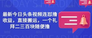 最新今日头条视频连怼撸收益，直接搬运，一个礼拜二三百块随便撸-沐风资源库