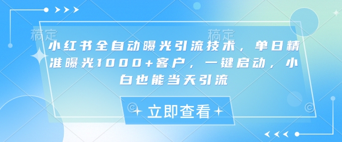 小红书全自动曝光引流技术，单日精准曝光1000+客户，一键启动，小白也能当天引流【揭秘】-沐风资源库