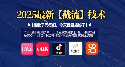 2025最新截流技术，工作室实操迭代打法，日轻松引粉300+，抖音+小红书+B站+视频号流量实操全流程-沐风资源库