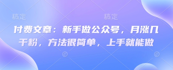 付费文章：新手做公众号，月涨几干粉，方法很简单，上手就能做-沐风资源库