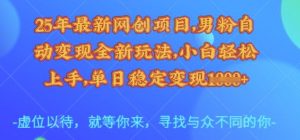 25年最新网创项目，男粉自动变现全新玩法，小白轻松上手，单日稳定变现多张【揭秘】-沐风资源库
