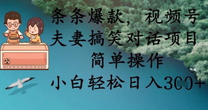 条条爆款，视频号夫妻搞笑对话项目，简单操作，小白轻松日入3张+-沐风资源库
