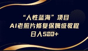 人性蓝海AI老照片修复项目保姆级教程，长期复购，轻松日入5张-沐风资源库