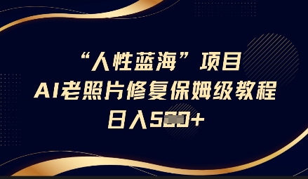 人性蓝海AI老照片修复项目保姆级教程，长期复购，轻松日入5张-沐风资源库