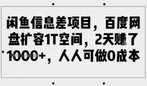 闲鱼信息差项目，百度网盘扩容1T空间，2天收益1k+，人人可做0成本-沐风资源库