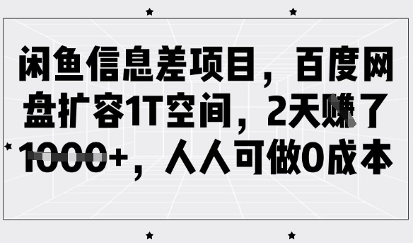 闲鱼信息差项目，百度网盘扩容1T空间，2天收益1k+，人人可做0成本-沐风资源库
