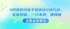 3月最新抖音手机搬运2种方法，无需剪辑，一刀不剪，直接搬-沐风资源库