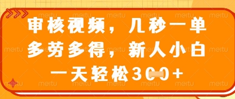 最新审核视频，几秒一单，多劳多得，新人小白一天轻松3张【揭秘】-沐风资源库