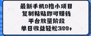 最新手机0撸小项目，复制粘贴即可挣钱，平台放量阶段，单日收益轻松3张+【揭秘】-沐风资源库