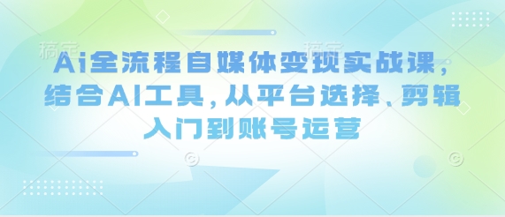 Ai全流程自媒体变现实战课，结合AI工具，从平台选择、剪辑入门到账号运营-沐风资源库