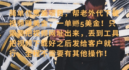 零门槛挣美金，海外视频代下服务，单笔收益40+，小白也能轻松上手-沐风资源库