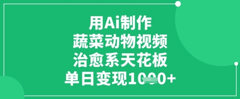 用Ai制作蔬菜动物视频，治愈系天花板，单日变现1k-沐风资源库
