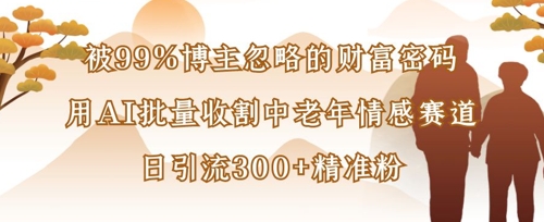 被99%博主忽略的财富密码:用AI批量收割中老年情感赛道,日引流300+精准粉-沐风资源库