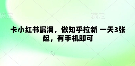 卡小红书漏洞，做知乎拉新 一天3张起，有手机即可-沐风资源库