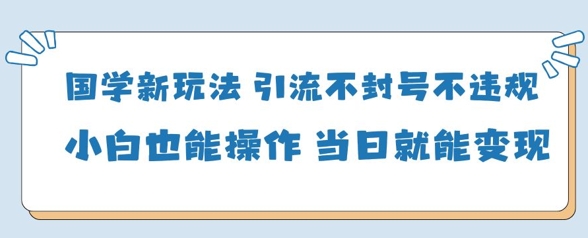 国学新玩法，引流不封号不违规小白也能操作，当日就能变现-沐风资源库