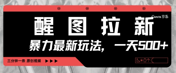 醒图拉新，暴力新玩法，光用手机三分钟制作一条视频，一天轻松5张-沐风资源库