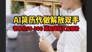 AI简历代做解放双手，客单价50-300不等，既能挣钱又能囤粉-沐风资源库