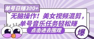 无脑操作！美女视频混剪，单号音乐任务轻松日入3张+-沐风资源库