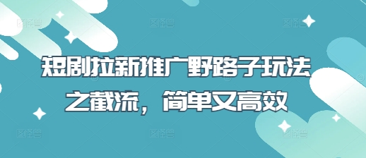 短剧拉新推广野路子玩法之截流,简单又高效-沐风资源库