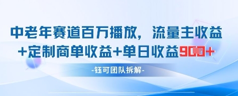 中老年赛道百万播放+流量主收益+定制收益，单日收益9张-沐风资源库