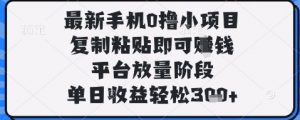 最新手机0撸小项目，复制粘贴即可挣钱，平台放量阶段，单日收益轻松3张+【揭秘】-沐风资源库