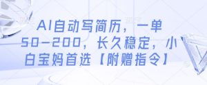 AI自动写简历，一单50-200，长久稳定，小白宝妈首选【附赠指令】-沐风资源库