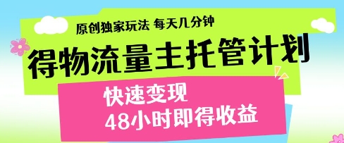 得物流量主托管计划，原创独家玩法，每天几分钟，快速变现，48小时即得收益【揭秘】-沐风资源库