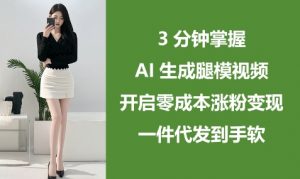 3分钟掌握AI生成腿模视频，开启零成本涨粉变现，一件代发到手软-沐风资源库