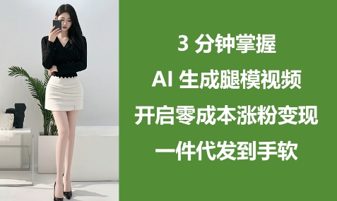 3分钟掌握AI生成腿模视频，开启零成本涨粉变现，一件代发到手软-沐风资源库