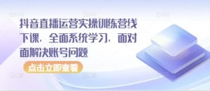 抖音直播运营实操训练营线下课，全面系统学习，面对面解决账号问题-沐风资源库