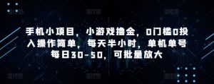 手机小项目，小游戏撸金，0门槛0投入操作简单，每天半小时，单机单号每日30-50，可批量放大-沐风资源库