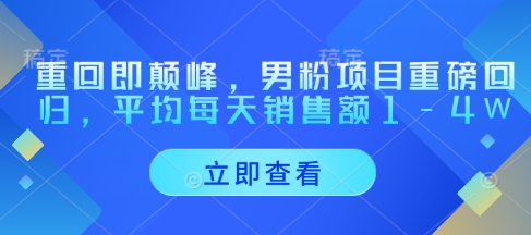 重回即颠峰，男粉项目重磅回归，平均每天销售额1-4W-沐风资源库